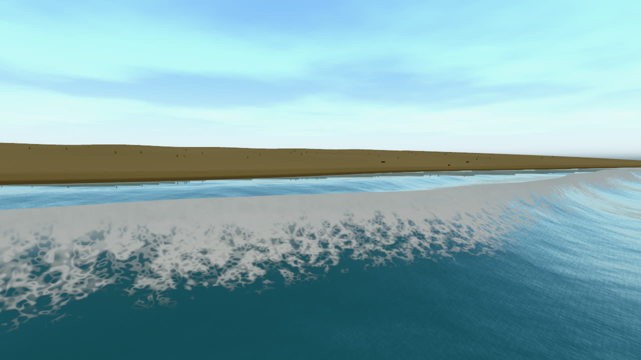 A breaker from the beach, foam lip and swash