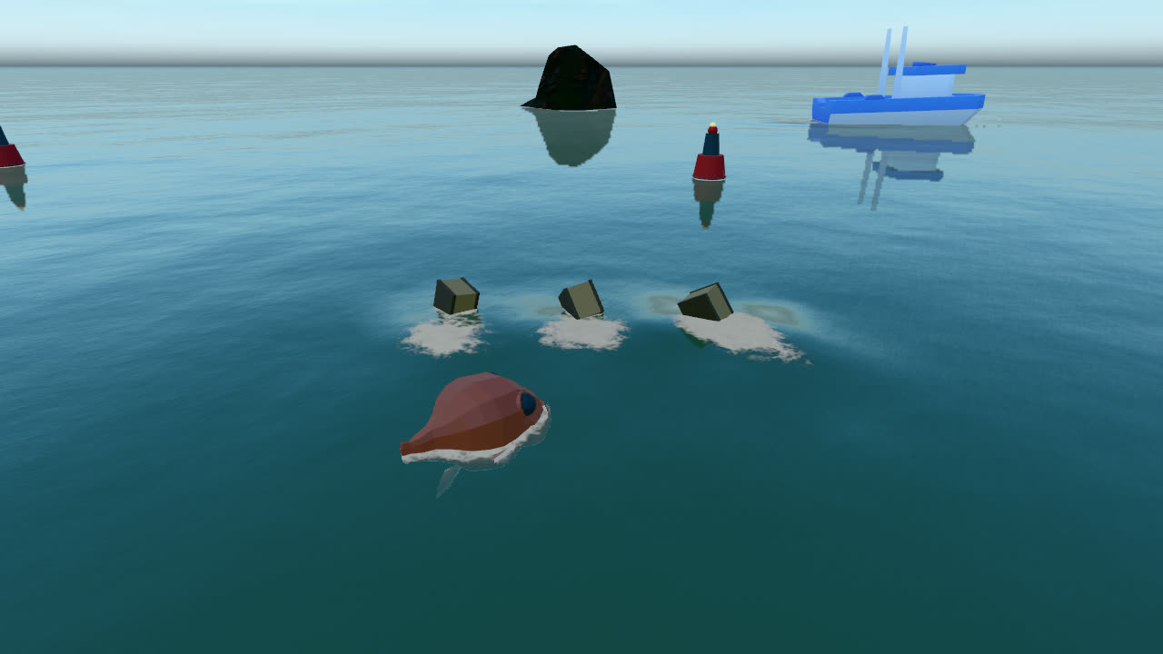 Crates dropped into the sea, splashing and drifting