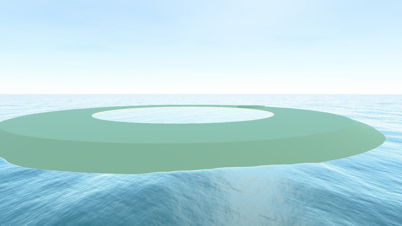 An island with a raised lake beside the open sea