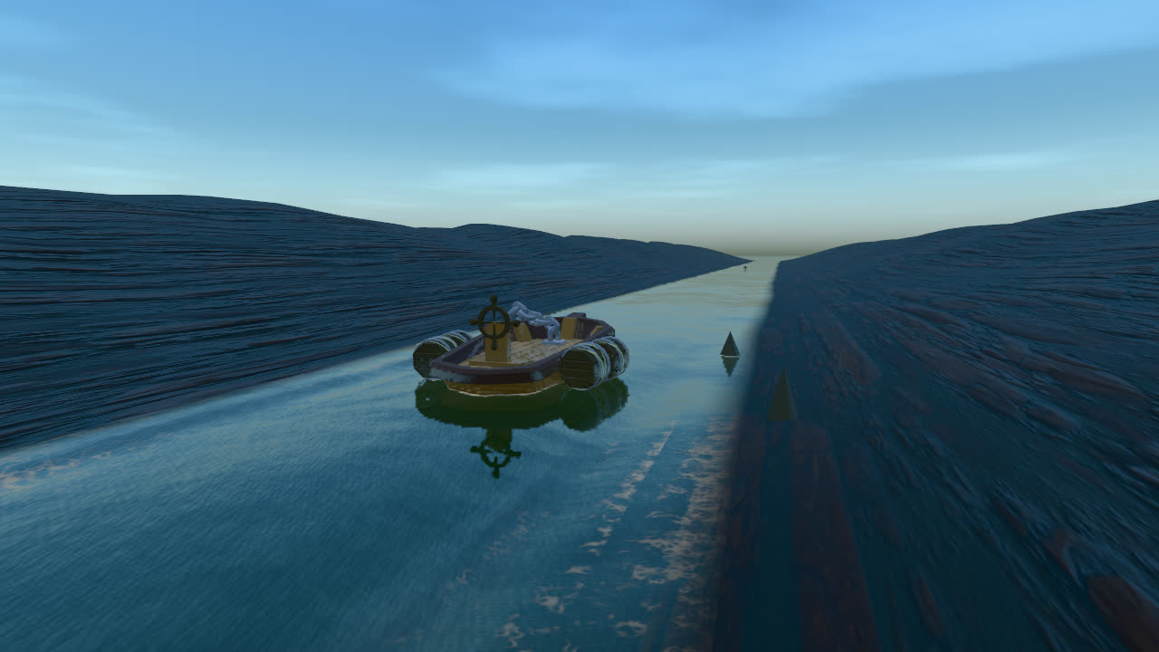 A river channel with a current carrying the boat
